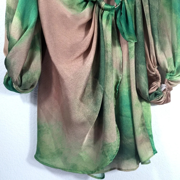 Bailey 44 Cosmic Watercolor Tie Front Mini Dress Green Pink Small - Picture 7 of 11